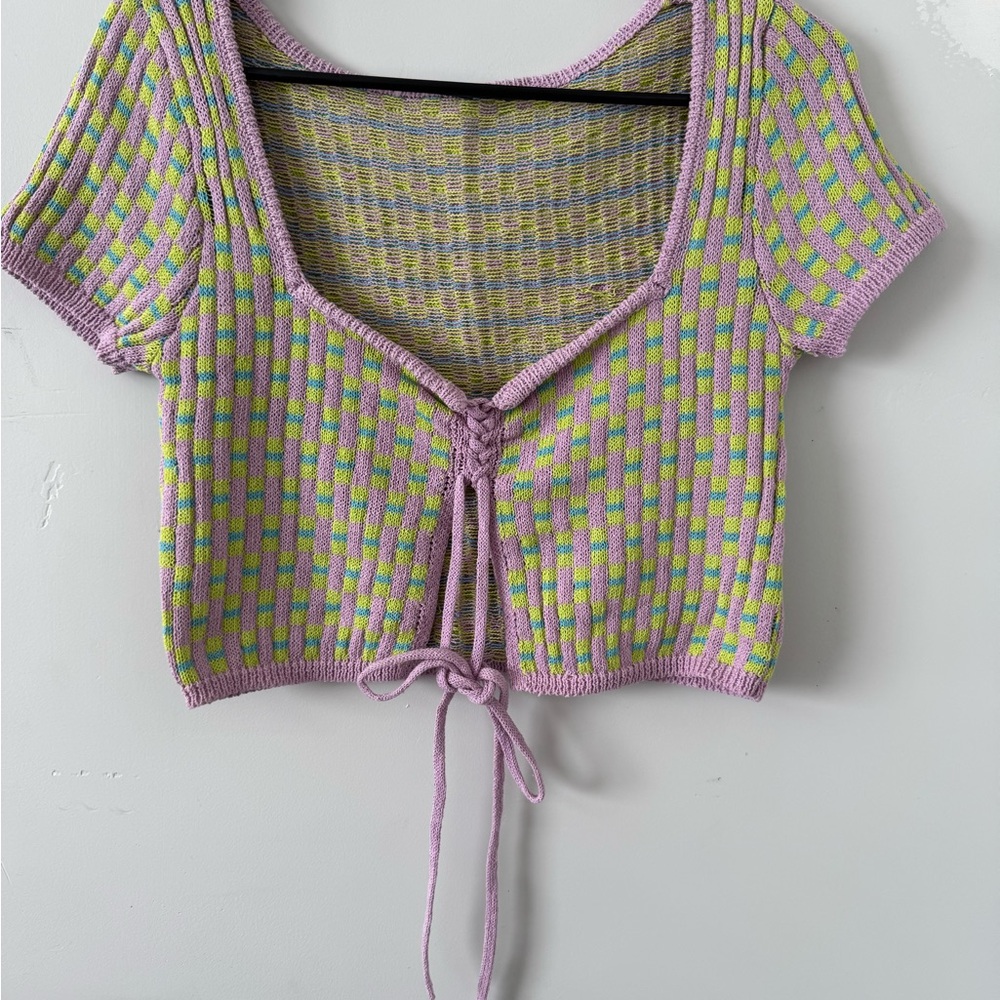 Chic Lavender and Lime Knit Crop Top